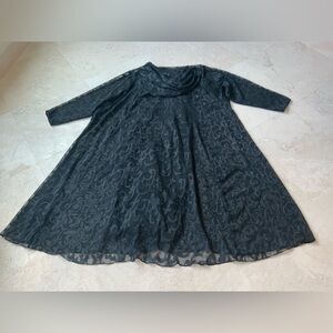 Women’s Black Patterned Midi Dress - Classic A-Line sz 28